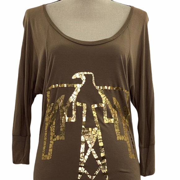 WET Seal Brown Sequined Eagle Blouse Size Medium - Picture 2 of 10